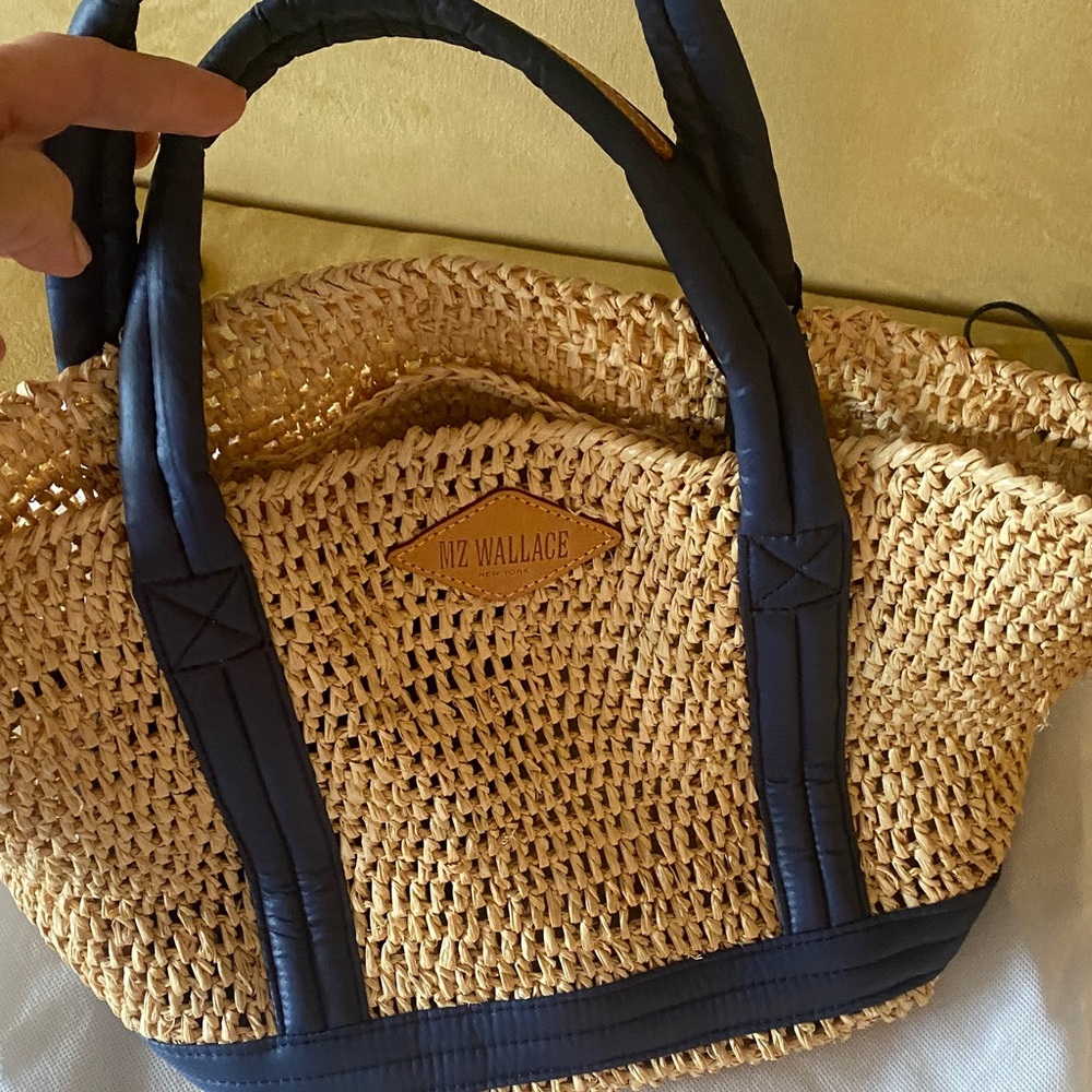 MZ Wallace Rafia Tan and Navy Tote Bag - Picture 7 of 7
